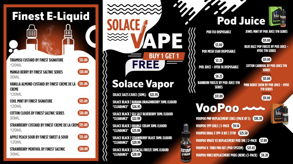 Signage Vape menu