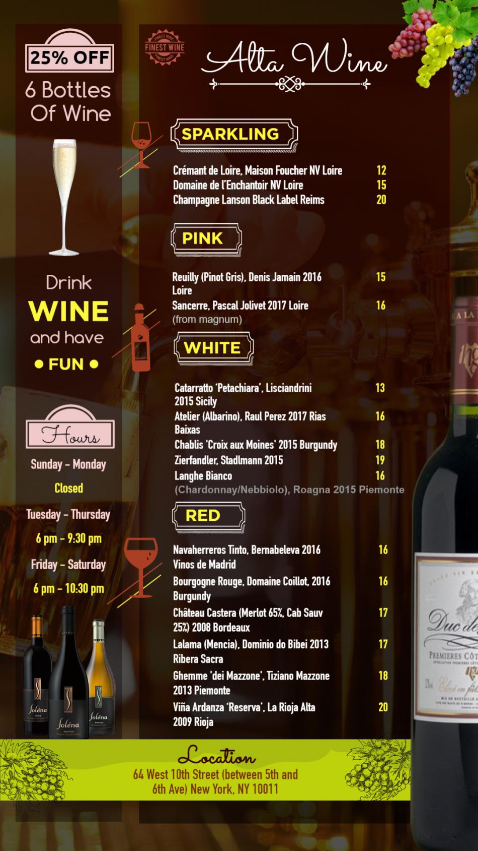 Vertical Wine menu