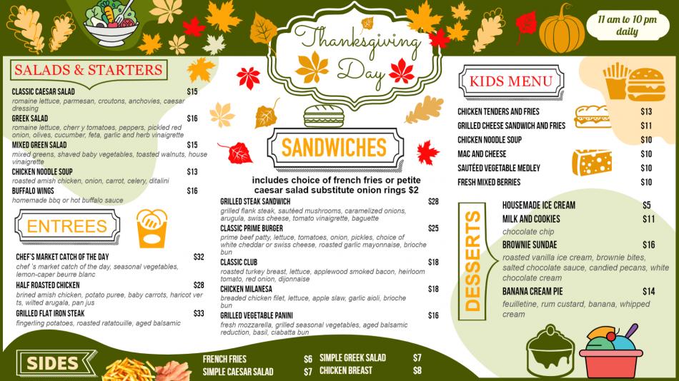 Thanksgiving Signage Menu