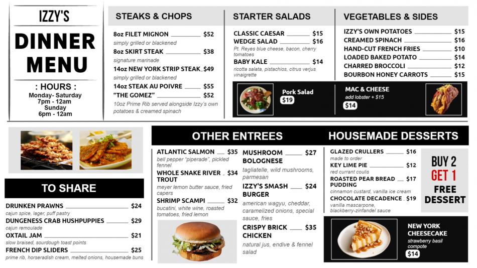 Simple Dinner Menu Board Design