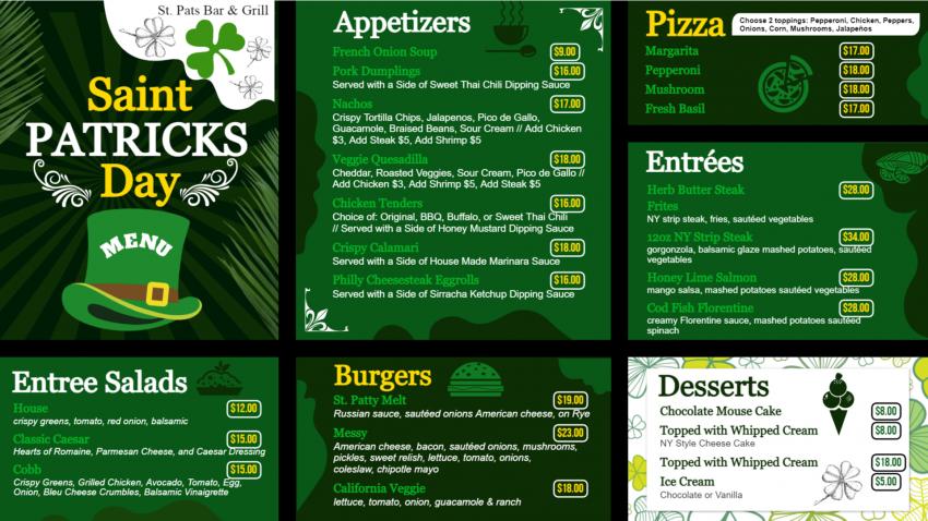 Customizable St. Patrick's Day Menu Template