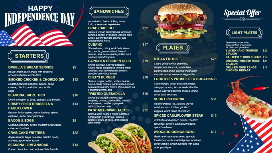 Simple Independence Day Menu Board Design