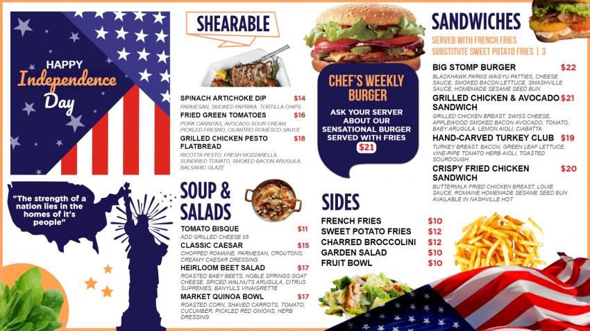 Creative Independence Day Menu Design