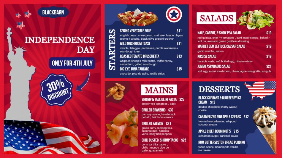 Customizable Independence Day Menu Template