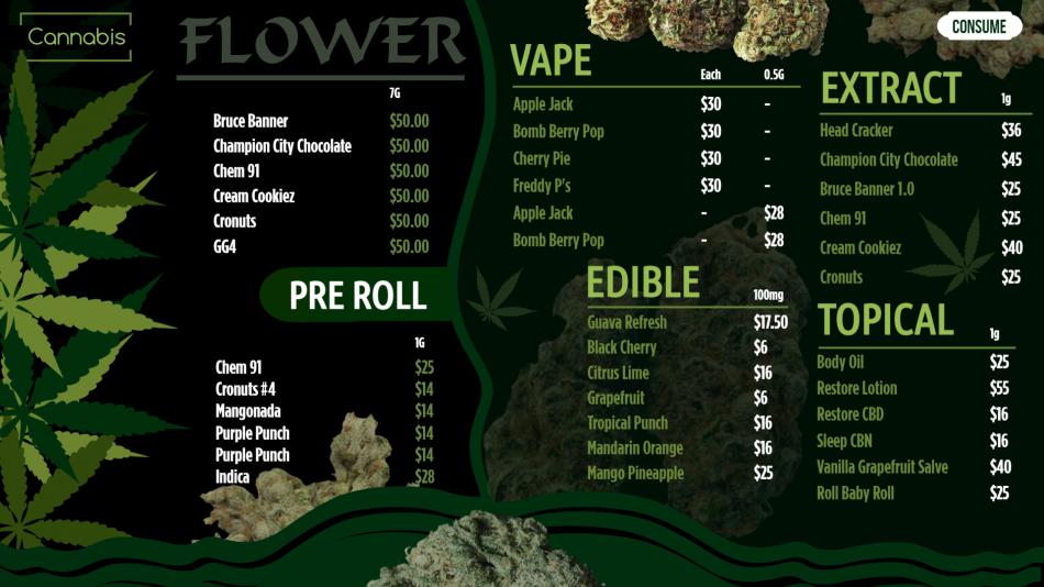 Simple Marijuana Menu Board Design