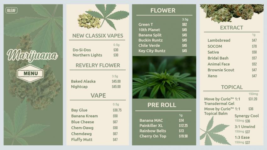 Editable Marijuana Menu Template