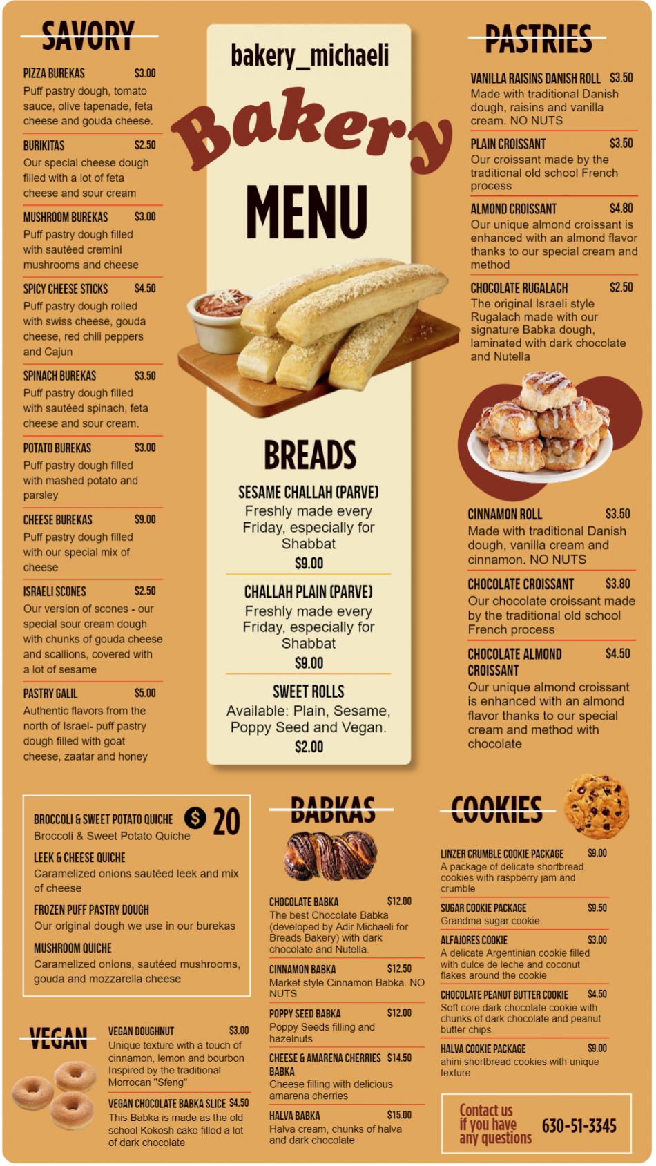 Simple Bakery menu