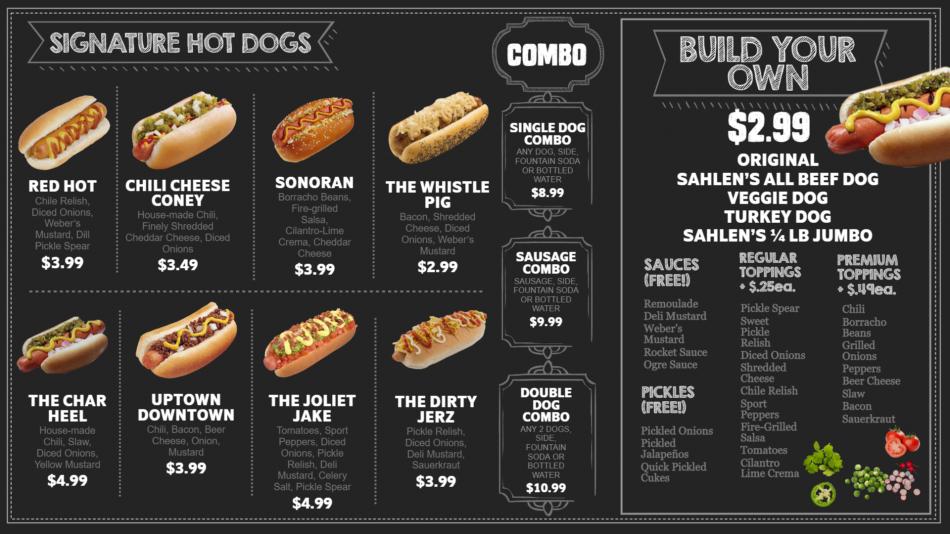 Black chalk hotdog online menu design for restaurant