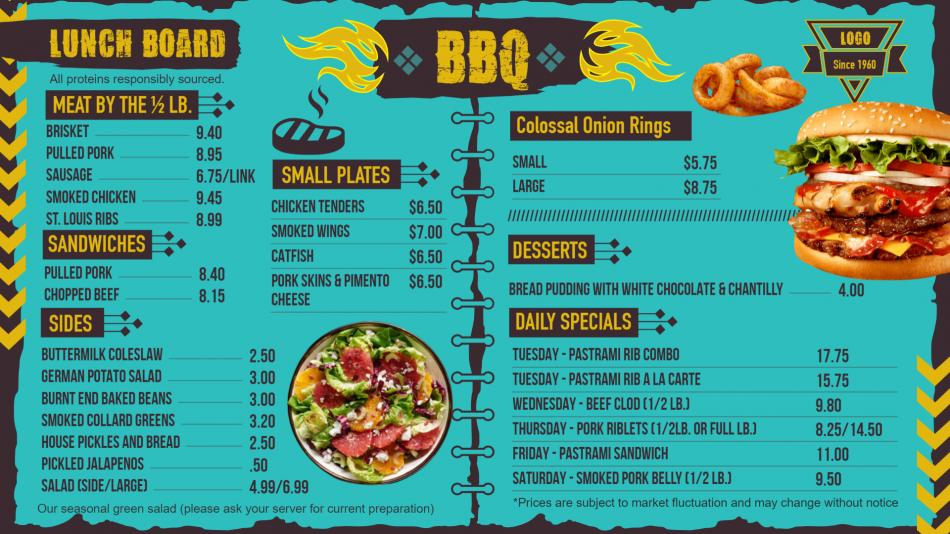 Barbecue Menu Board Page Style design for restaurants