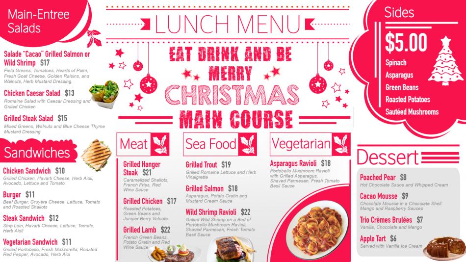 Christmas menu design template for restaurants and restaurant merketing