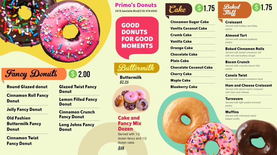 Nice Donuts Menu Design for digital signage
